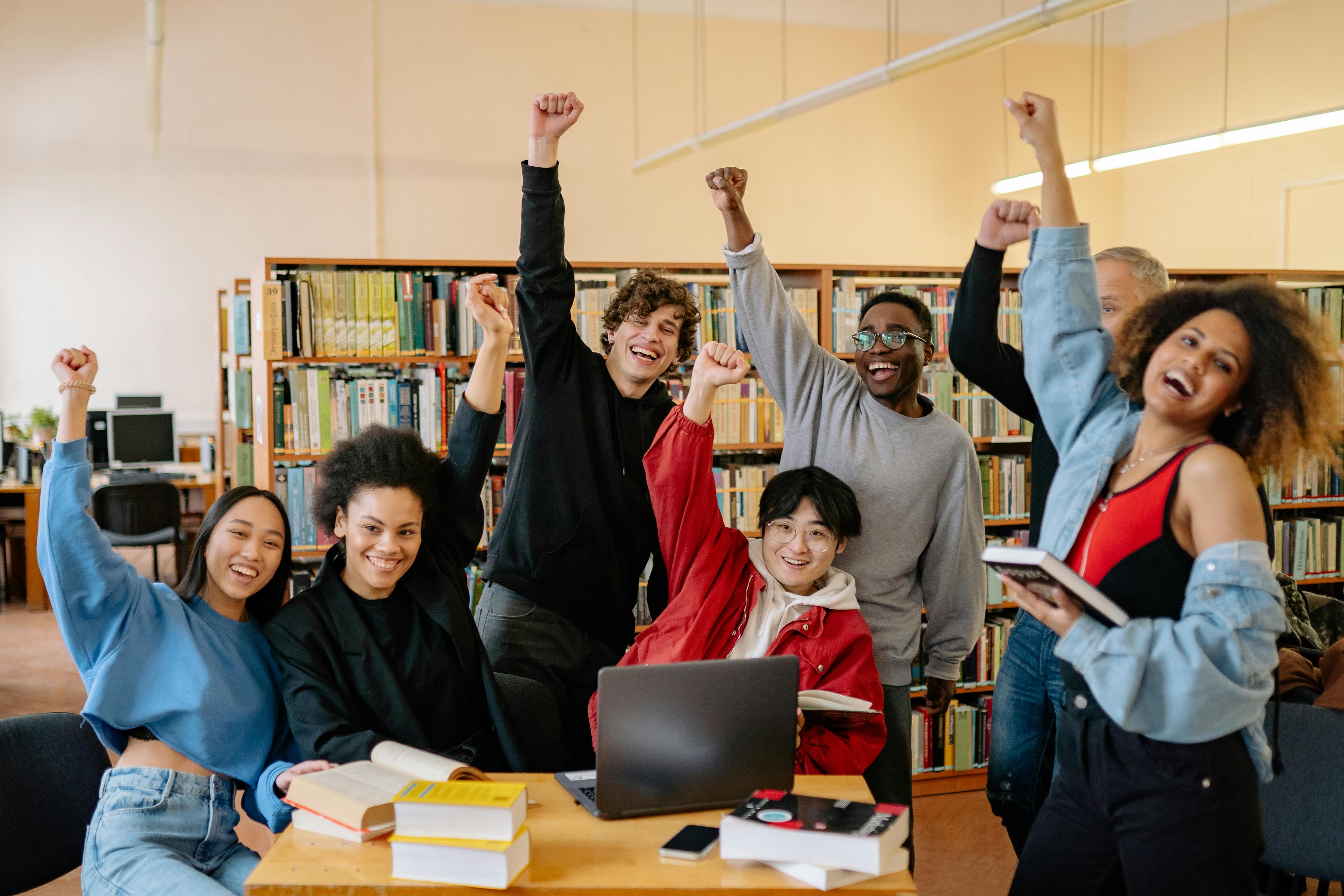 Students collaborating in a university library
